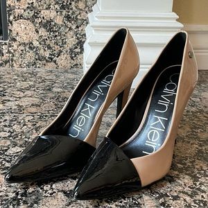 Nude and Black Patent Leather Calvin Klein Heels